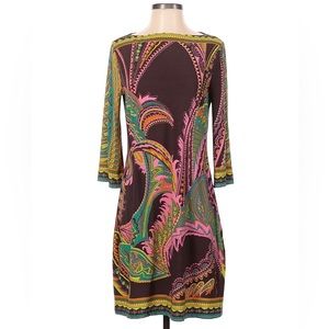 Beige by eci Dress Women’s Size 4 Pink Green Paisley Retro Shift Bell Sleeve